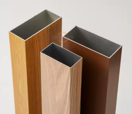 6063 Anodized Aluminium Wood Grain Extrusions Rectangle Tubing Profiles Decorative Aluminum Slats Effect Square Tube